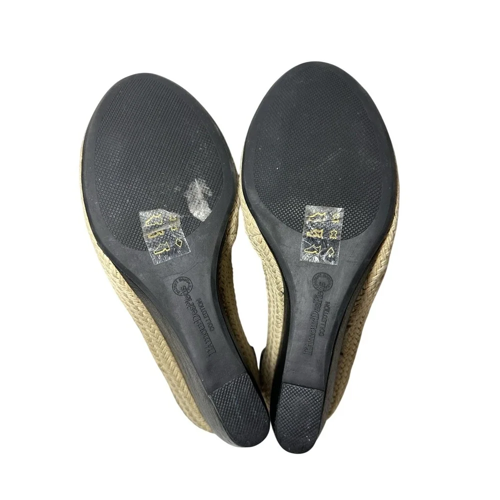 L'Amour Des Pieds Women's 9M Black Leather Wedge Espadrille Heeled Sandals